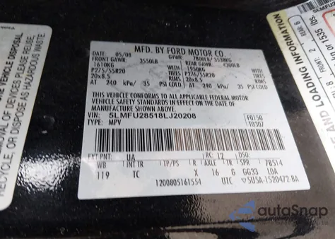 2008 Lincoln Navigator из США, поврежденный, VIN 5LMFU28518LJ20208